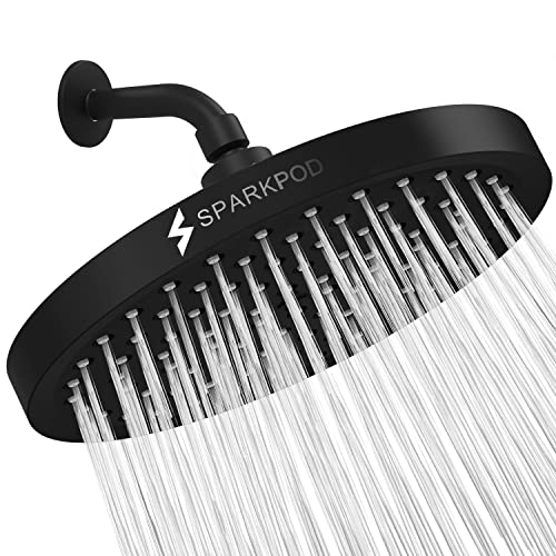 SparkPod Duschkopf – Hochdruckregen – Luxuriöser Look - Werkzeuglose 1-Minuten Installation - Verstellbarer Ersatz für Badezimmer Duschköpfe - Regendusche (Midnight Black Matte - Rrsh-8,20cm Round) von SparkPod