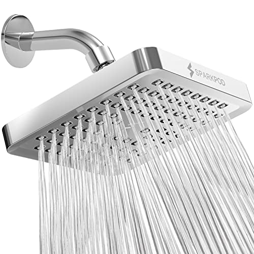 SparkPod Feststehender Duschkopf - Regenduschkopf - Hoher Druck - Einfache Werkzeugfreie Installation - Verstellbares Ersatzteil (Chrome, 15cm Quadratisch) - Duschköpfe - Duschkopf Wassersparend von SparkPod
