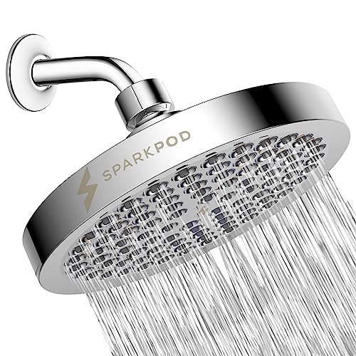 SparkPod Fixed Shower Head - High Pressure Rain - Luxury Modern Chrome Look - Easy Tool Free Installation - The Perfect Adjustable Replacement (Chrome, 15cm Round) von SparkPod