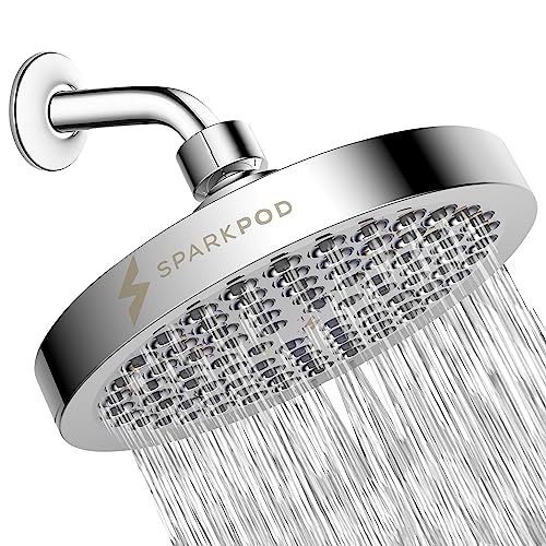 SparkPod Feststehender Duschkopf mit Hochdruck Regen Funktion - Einfache Werkzeugfreie Installation - Verstellbarer Ersatz Duschkopf - Regenduschkopf mit Filter - Brause - Dusche (Chrome, 15cm Round) von SparkPod