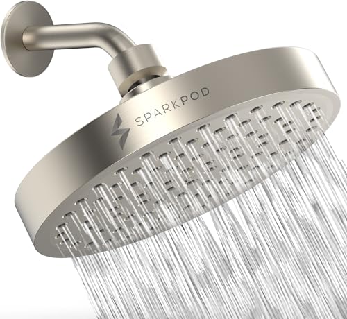 SparkPod Feststehender Duschkopf - Duschkopf Rund Groß - Hoher Druck Regen - Einfache Werkzeugfreie Installation - Verstellbarer Ersatz - Rain Shower Head - Wasserfall Duschkopf - Nickel gebürstet von SparkPod