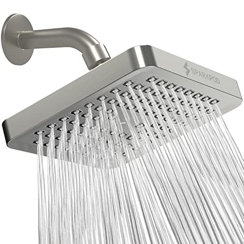 SparkPod Fixed Shower Head - High Pressure Rain - Luxury Modern Look - Easy Tool Free Installation - The Perfect Adjustable Replacement (Brushed Nickel, 15cm Square) von SparkPod