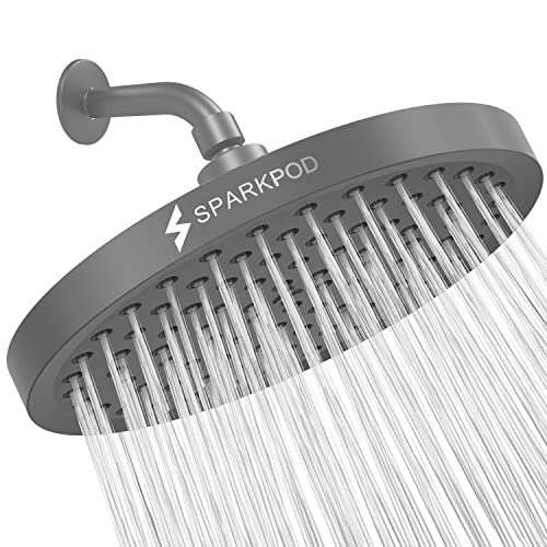 SparkPod Duschkopf – Hochdruckregen – Luxuriöser Look - Werkzeuglose 1-Minuten Installation - Verstellbarer Ersatz für Badezimmer Duschköpfe - Regendusche (Grey (Charcoal) - Rrsh-8,20cm Round) von SparkPod