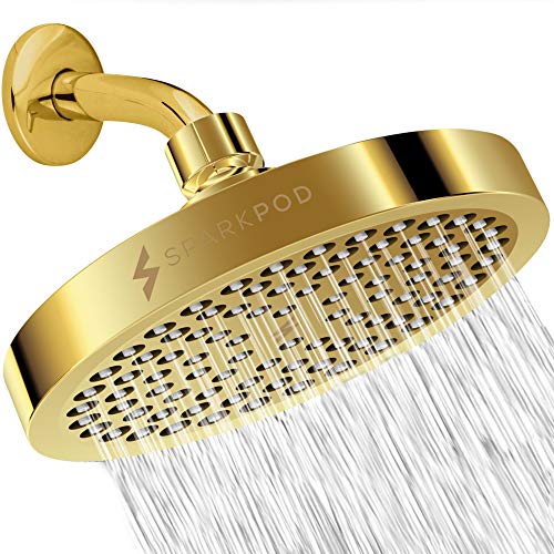SparkPod Fixed Shower Head - High Pressure Rain - Luxury Modern Look - Easy Tool Free Installation - The Perfect Adjustable Replacement (Gold, 15cm Round) von SparkPod