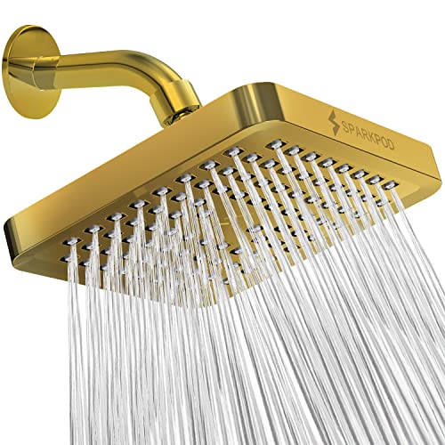 SparkPod Fixed Shower Head - High Pressure Rain - Luxury Modern Look - Easy Tool Free Installation - The Perfect Adjustable Replacement (Gold, 15cm Square) von SparkPod