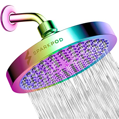 SparkPod Fixed Shower Head - High Pressure Rain - Luxury Modern Look - Easy Tool Free Installation - The Perfect Adjustable Replacement (Rainbow, 15cm Round) von SparkPod