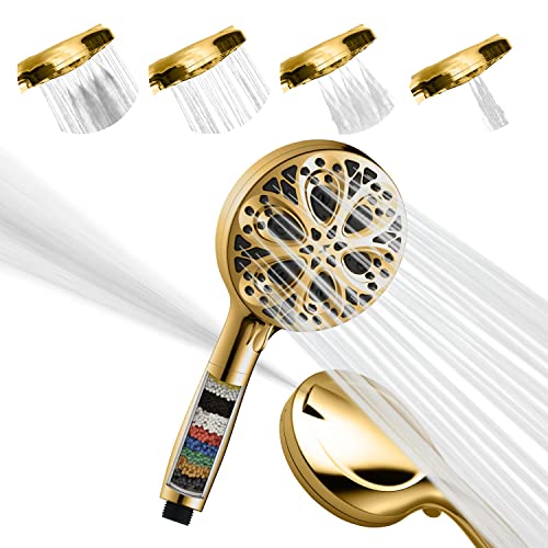 SparkPod High Pressure 5" Multifunction Filtered Handheld Shower Head - Luxury Design - No Hassle Tool-Less 1-Min Installation (10 Function, Handheld Only, Egyptian Gold) von SparkPod