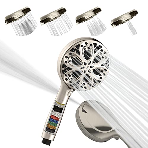 SparkPod High Pressure 5" Multifunction Filtered Handheld Shower Head - Luxury Design - No Hassle Tool-Less 1-Min Installation (10 Function, Handheld Only, Elegant Brushed Nickel) von SparkPod