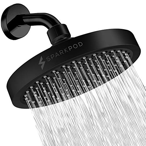SparkPod Fester Duschkopf - Hochdruckregen - Luxus Moderne Optik - Einfache Installation ohne Werkzeug - Perfekter verstellbarer Ersatz für Ihre Badezimmer Duschköpfe (15cm rund, Mitternachtsschwarz von SparkPod