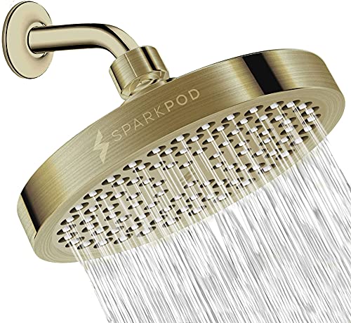 SparkPod Shower Head - High Pressure Rain - Luxury Modern Look - No Hassle Tool-Less 1-Min Installation - The Perfect Adjustable Replacement for Your Bathroom Shower Heads (Polished Antique Brass) von SparkPod