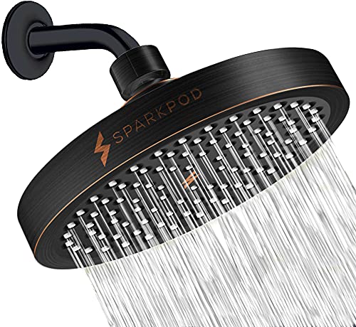 SparkPod Fixed Shower Head - High Pressure Rain - Luxury Modern Look - Easy Tool Free Installation - The Perfect Adjustable Replacement (Oil Rubbed Bronze, 15cm Round) von SparkPod