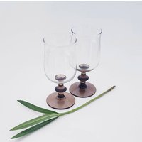 Vintage Barware Libbey Tawny Brown Set Aus Zwei Fuß Basis/Smokey Wassergläser Weingläser Mcm Sweetheart Tisch von SparkleSet