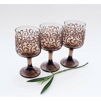 Vintage Weingläser Libbey Prado Smoky Brown Set Von Drei/Barware Geschirr Glassware 3 Weingläsern von SparkleSet