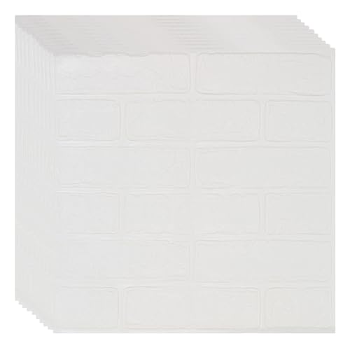 10PCs Selbstklebende Tapete, 3D Wandpaneele, Wasserdicht Ziegel Steinoptik Tapete, Beton Wandpapier für Küche Bad Schlafzimmer Wohnzimmer, 35 * 35cm (Weiß) von Sparklenut