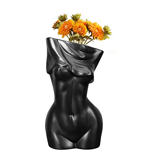 Deko Vase, Moderne Kreativität Vasen, Menschlichen Körper Figuren Vase, Keramikvasen für Moderne Boho Wohnkultur, Weiß Matt Dekorative Vase (#Schwarz) von Sparklenut