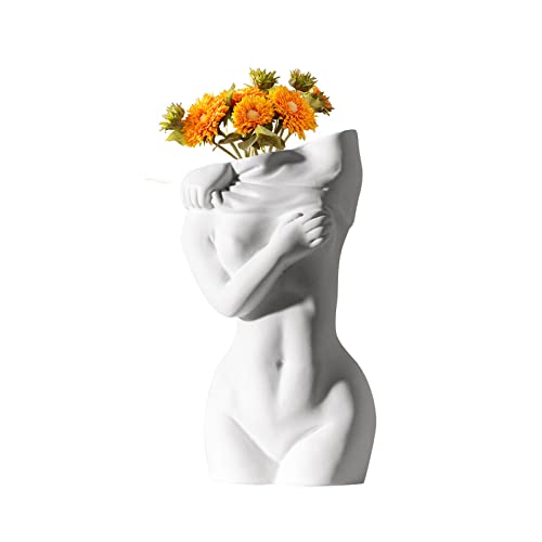 Deko Vase, Moderne Kreativität Vasen, Menschlichen Körper Figuren Vase, Keramikvasen für Moderne Boho Wohnkultur, Weiß Matt Dekorative Vase (Rechte Hand weiß) von Sparklenut