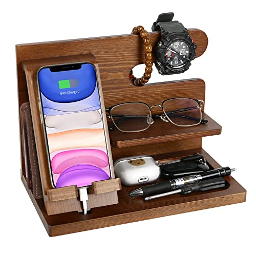 Geschenke für Männer, Holz Telefon Tablet Stand Nachttisch Organizer, Valentinstag Holz Telefon Dockingstation, Geburtstagsgeschenk, Geschenk für Ihn (Schwarznuss) von Sparklenut