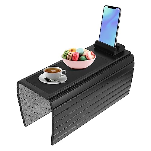 Sofatablett, Tablett für Sofa, Couch Tablett für Armlehne, Sofa Tablett aus Bambus, Flexibel Getränkehalter Untersetzer, Couch Ablage (E Schwarz) von Sparklenut