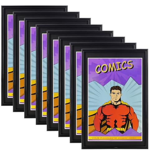 SparklyHome Comic-Bilderrahmen mit schwarzer Matte, UV-Schutz, schwarzer Rahmen für aktuelle Comics bis zu 17,6 x 26,7 cm, passend für Comicbuchtaschen und -hüllen, Wand- oder Tisch-Display, 8 von SparklyHome