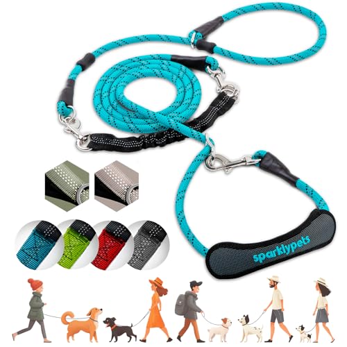SparklyPets Multifunktionale Bungee-Leine mit Abnehmbarer Retrieverleine, Crossbody- und Taillenleine für Spaziergänge mit dem Hund, mittelgroße und große Rassen, Blaugrün von SparklyPets