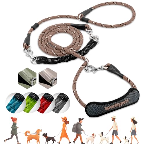 SparklyPets Multifunktionale Bungee-Leine mit Abnehmbarer Retrieverleine, Crossbody- und Taillenleine für Spaziergänge mit dem Hund, mittelgroße und große Rassen, Braun von SparklyPets