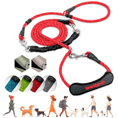 SparklyPets Multifunktionale Bungee-Leine mit Abnehmbarer Retrieverleine, Crossbody- und Taillenleine für Spaziergänge mit dem Hund, mittelgroße und große Rassen, Rot von SparklyPets