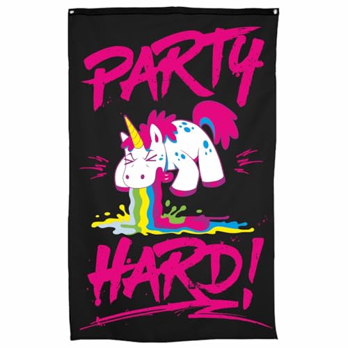 Fahne Flagge Pink Party Hard 90 x 150 cm Einhorn lustig rosa fun garten festival von Spaß Kostet