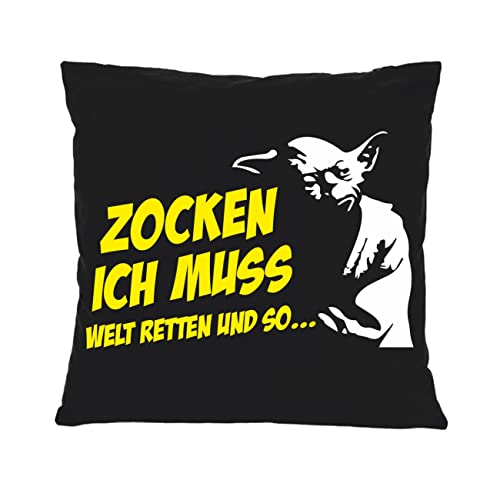 Spaß Kostet Kissen mit Spruch und Füllung Dekokissen Zocken ich muss Welt retten und so von Spaß Kostet