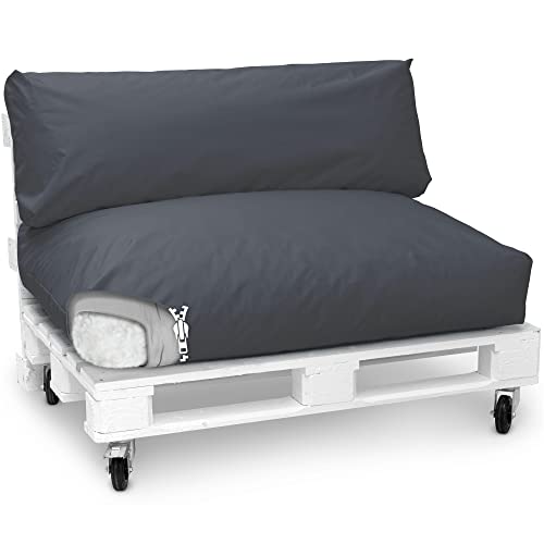 Spatium Jumbo XXL Palettenkissen Set abnehmbar Bezug wasserdicht gesteppt Palettenpolster Palettenauflage Palettensofa (Anthrazit, 2er Set) von Spatium