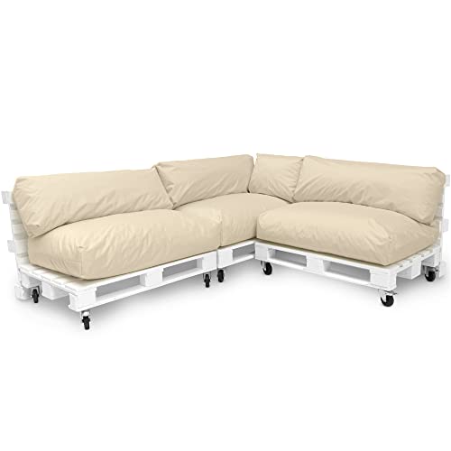 Spatium Jumbo XXL Palettenkissen Set abnehmbar Bezug wasserdicht gesteppt Palettenpolster Palettenauflage Palettensofa (Beige, 7er Set) von Spatium