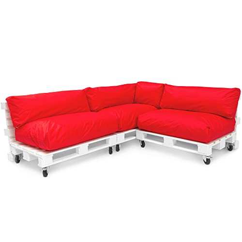 Spatium Jumbo XXL Palettenkissen Set abnehmbar Bezug wasserdicht gesteppt Palettenpolster Palettenauflage Palettensofa (Rot, 7er Set) von Spatium