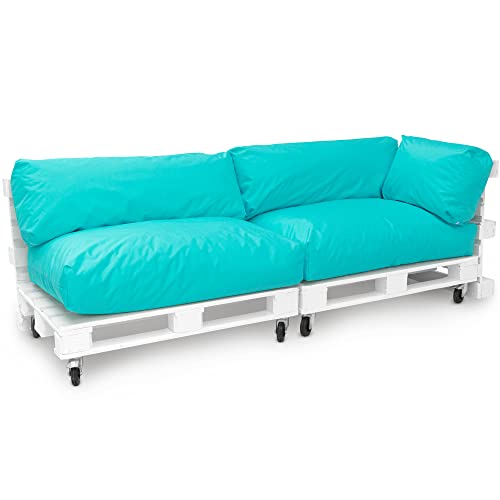 Spatium Jumbo XXL Palettenkissen Set abnehmbar Bezug wasserdicht gesteppt Palettenpolster Palettenauflage Palettensofa (Türkis, 5er Set) von Spatium