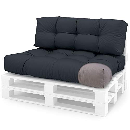 Spatium Palettenkissen Set abnehmbar Bezug wasserdicht gesteppt Palettenauflage Palettenpolster Palettensofa Palettenmöbel Anthrazit 2er Set von Spatium