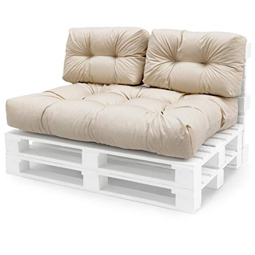 Spatium Palettenkissen Set abnehmbar Bezug wasserdicht gesteppt Palettenauflage Palettenpolster Palettensofa Palettenmöbel Beige 3er Set von Spatium