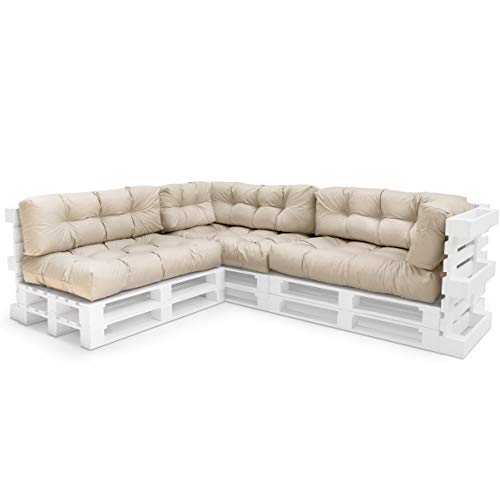 Spatium Palettenkissen Set abnehmbar Bezug wasserdicht gesteppt Palettenauflage Palettenpolster Palettensofa Palettenmöbel Beige 8er Set von Spatium