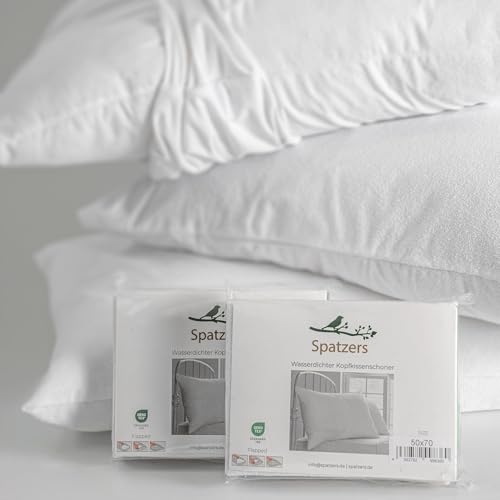 Spatzers 2er Set wasserdichte Baumwolle Kissenbezug, Atmungsaktiv, Anti-Milben, Kissenhülle Flapped, Oeko-Tex 100 Zertifiziert, Weiß 40x80 cm (40 x 80) von Spatzers