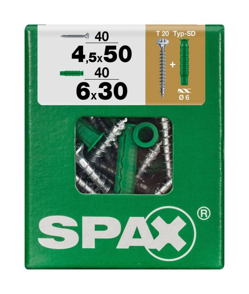 Spax Universalschrauben 4.5 x 50 mm TX 20 - 40 Stk. (+40 Dübel) von SPAX