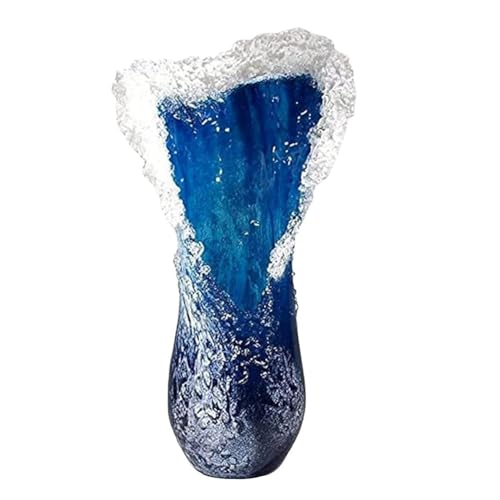 Spb Meereswellenvase, Gewellte Vase Aus Kunstharz, Blaue Gewellte Vase für Büro- und Wohnzimmerdekorationen, Café-Dekoration, 30 cm von Spb