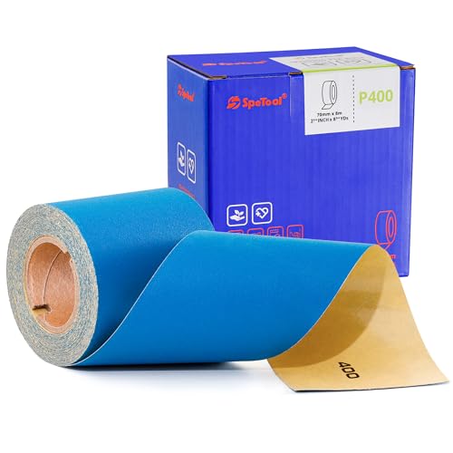 SpeTool Schleifpapier Rolle 70 mm x 8 m Schleifpapier 400 Körnung PSA Keramik Langbahn Schleifpapierrollen Aluminiumoxid-Selbstklebendes für Autos Handschleifblöcke Holz Metall Kunststoff von SpeTool