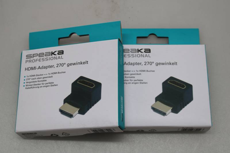 Hdmi Adapter [1x Hdmi Stecker   1x Hdmi Buchse] 270° Nach Oben Gewinkelt 2 Stück B-Ware von Speaka