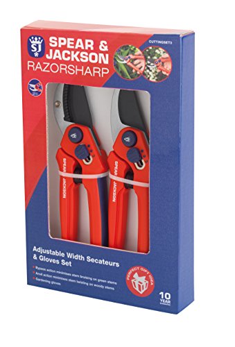 Spear & Jackson CUTTINGSET3 Razorsharp verstellbare breite Gartenschere und Handschuhe im Set von Spear & Jackson