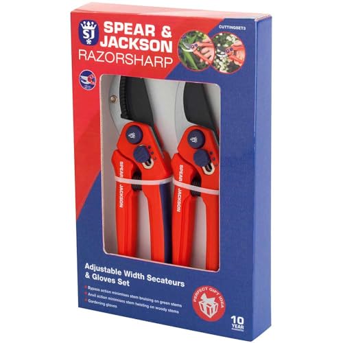 Spear & Jackson CUTTINGSET3 Razorsharp verstellbare breite Gartenschere und Handschuhe im Set von Spear & Jackson