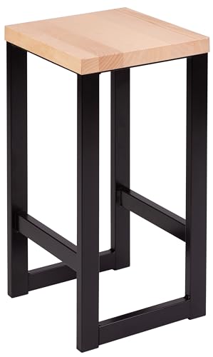 Spec-Wood, Hocker Holz LOFT, Barhocker Holz, Blumenhocker mit Metallgestell, Sitzhocker 30x30x62 cm, Duschhocker Modern, Küchenhocker, Barstühle, Tresenhocker von specwood