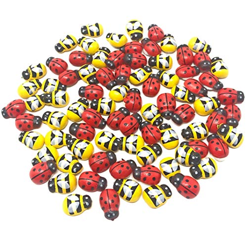 Selbstklebende Mini-Bienen und -Marienkäfer aus Holz, zum Dekorieren von Karten und zum Basteln, 9 x 12 mm, Rot/Gelb, 9x12mm von Special Touches