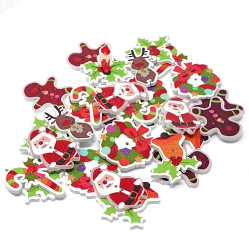 Special Touches 30 gemischte Weihnachtsknöpfe aus Holz für Weihnachten, Basteln, Kartengestaltung, Verzierungen von Special Touches