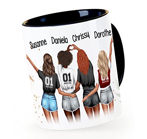 4SpecialMe® Tasse Beste Freundinnen 4 personalisiert Geschenk Freundschaft Frauen BFF Best Friends Inner-Schwarz Keramik-Tasse von SpecialMe