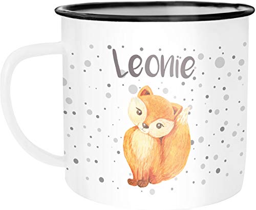 Emaille-Tasse mit Namen Fuchs Füchsin Motiv Emaille-Becher personalisierte Geschenke Frauen Namensbecher SpecialMe® weiß-schwarz Emailletasse von SpecialMe