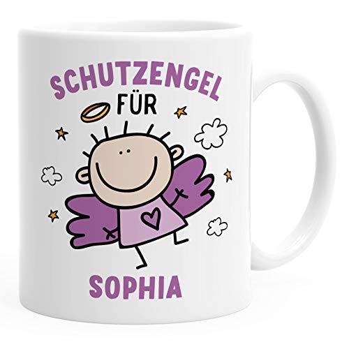 Kunststoff Kinder-Tasse Schutzengel mit Namen personalisierte Namenstasse für Mädchen Geschenk Glücksbringer SpecialMe® weiß-lila Kunstoff-Tasse von SpecialMe