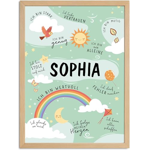 SpecialMe® Affirmationsposter Kinder mit Name personalisiert Wandbilder Kinderzimmer Wanddeko Mutmacher Selbstliebe Motivation Weiss von SpecialMe