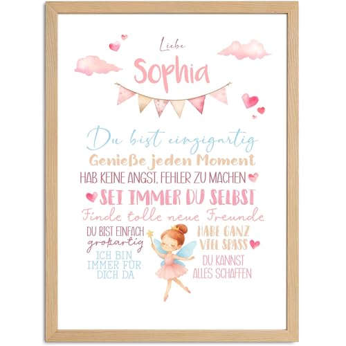 SpecialMe® Affirmationsposter Mädchen Fee mit Namen personaliseirt Wandbilder Kinderzimmer Wanddeko Mutmacher Selbstliebe Weiss von SpecialMe